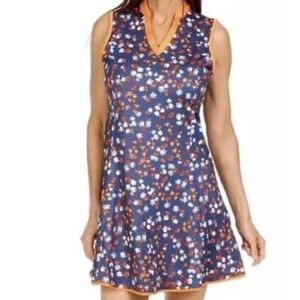 Callaway 50 UPS Opti-Dri Blue Indigo Golf Summer Floral Sun Dress Womens Large